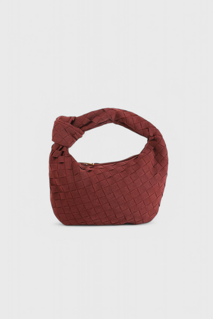 Bolso mini mujer marrón elegante – bolso compacto tejido efecto ante con nudo