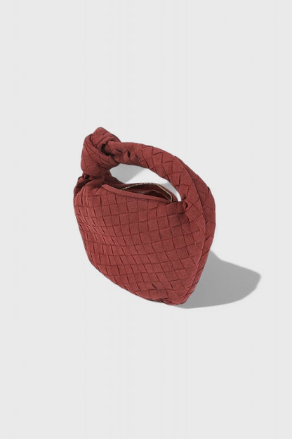Bolso mini mujer marrón elegante – bolso compacto tejido efecto ante con nudo