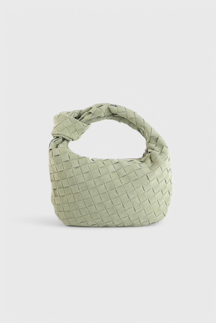 Bolso mini mujer marrón elegante – bolso compacto tejido efecto ante con nudo