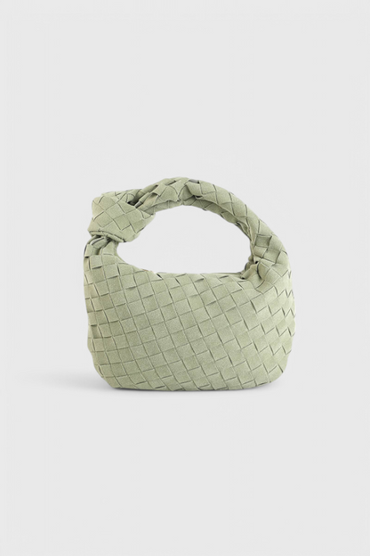Bolso mini mujer marrón elegante – bolso compacto tejido efecto ante con nudo