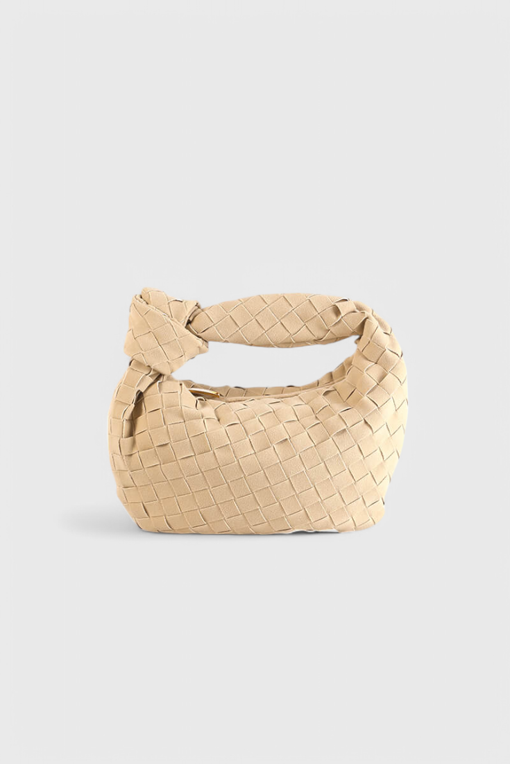 Bolso mini mujer marrón elegante – bolso compacto tejido efecto ante con nudo