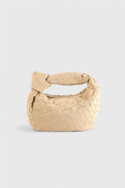 Bolso mini mujer marrón elegante – bolso compacto tejido efecto ante con nudo