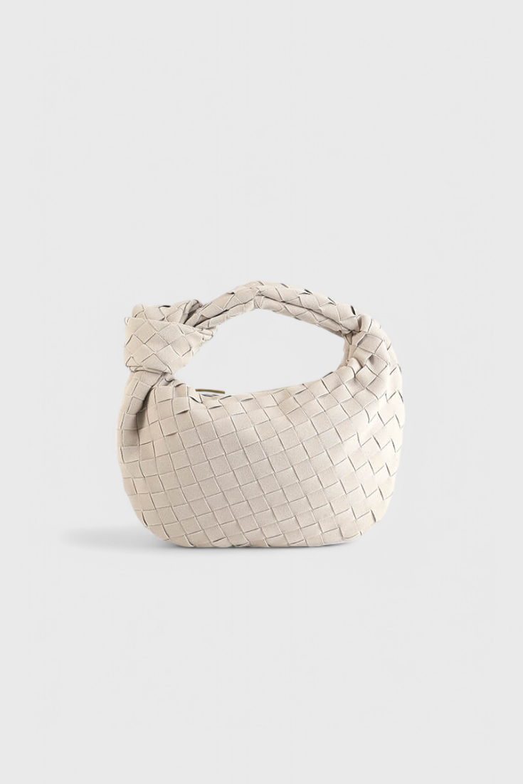 Bolso mini mujer marrón elegante – bolso compacto tejido efecto ante con nudo