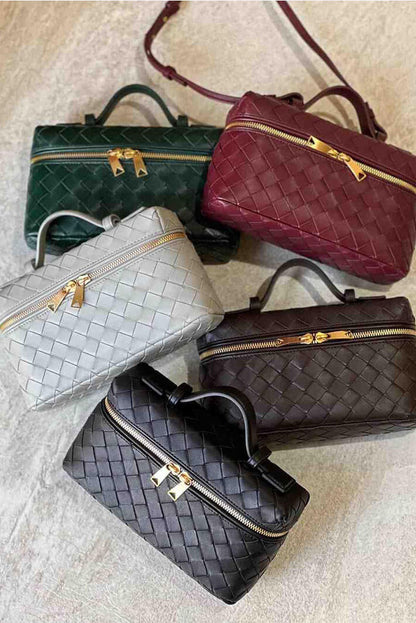 Bolso mini negro mujer elegante – bolso compacto cuero vegano tejido con detalles dorados