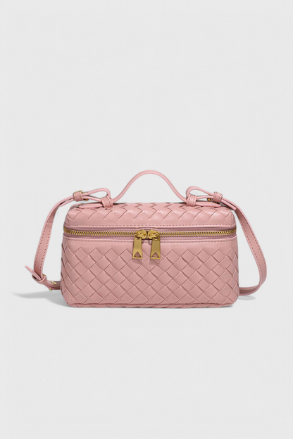 Bolso mini negro mujer elegante – bolso compacto cuero vegano tejido con detalles dorados