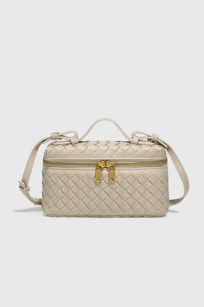 Bolso mini negro mujer elegante – bolso compacto cuero vegano tejido con detalles dorados