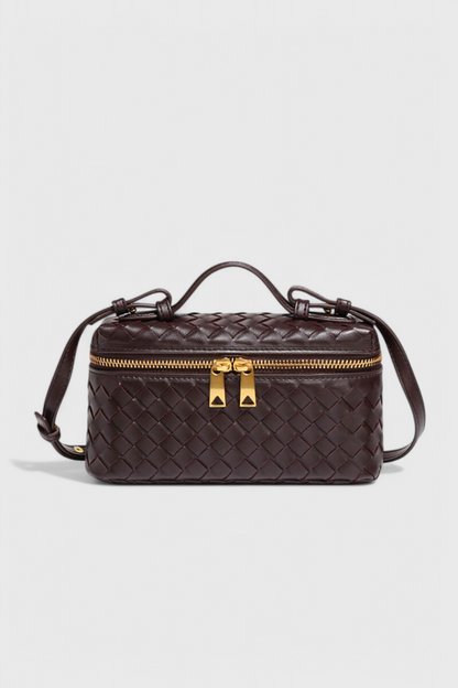 Bolso mini negro mujer elegante – bolso compacto cuero vegano tejido con detalles dorados