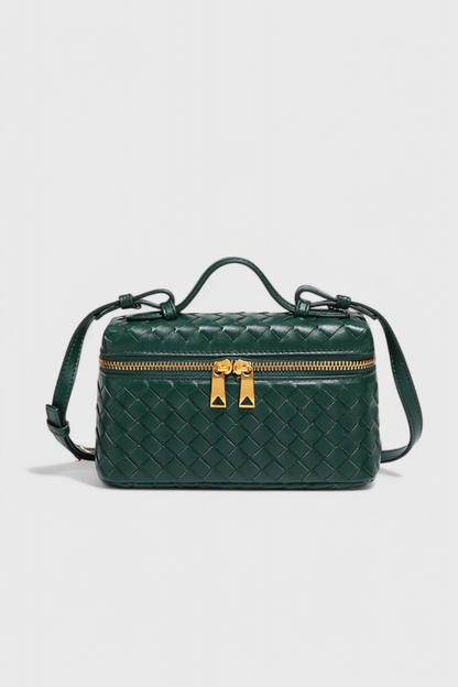 Bolso mini negro mujer elegante – bolso compacto cuero vegano tejido con detalles dorados