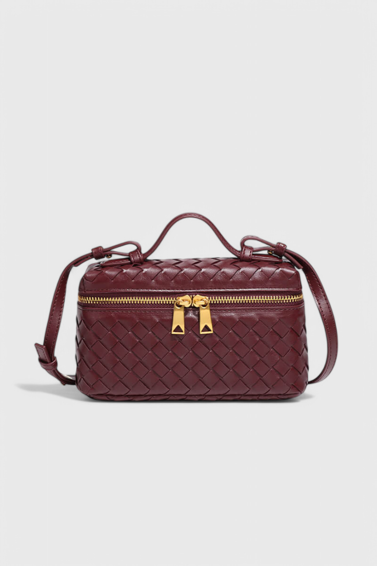 Bolso mini negro mujer elegante – bolso compacto cuero vegano tejido con detalles dorados
