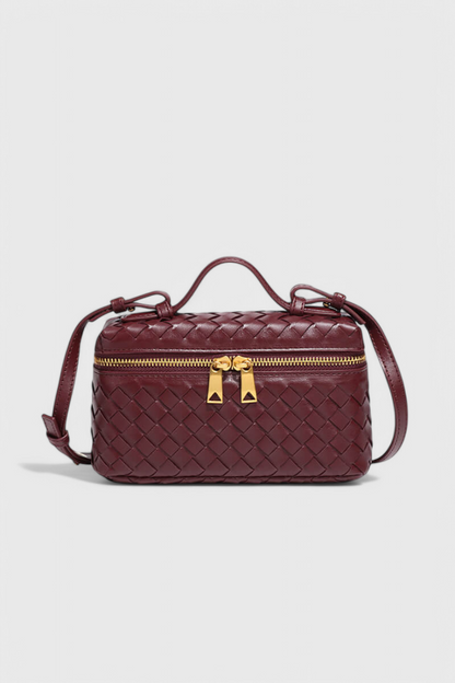 Bolso mini negro mujer elegante – bolso compacto cuero vegano tejido con detalles dorados