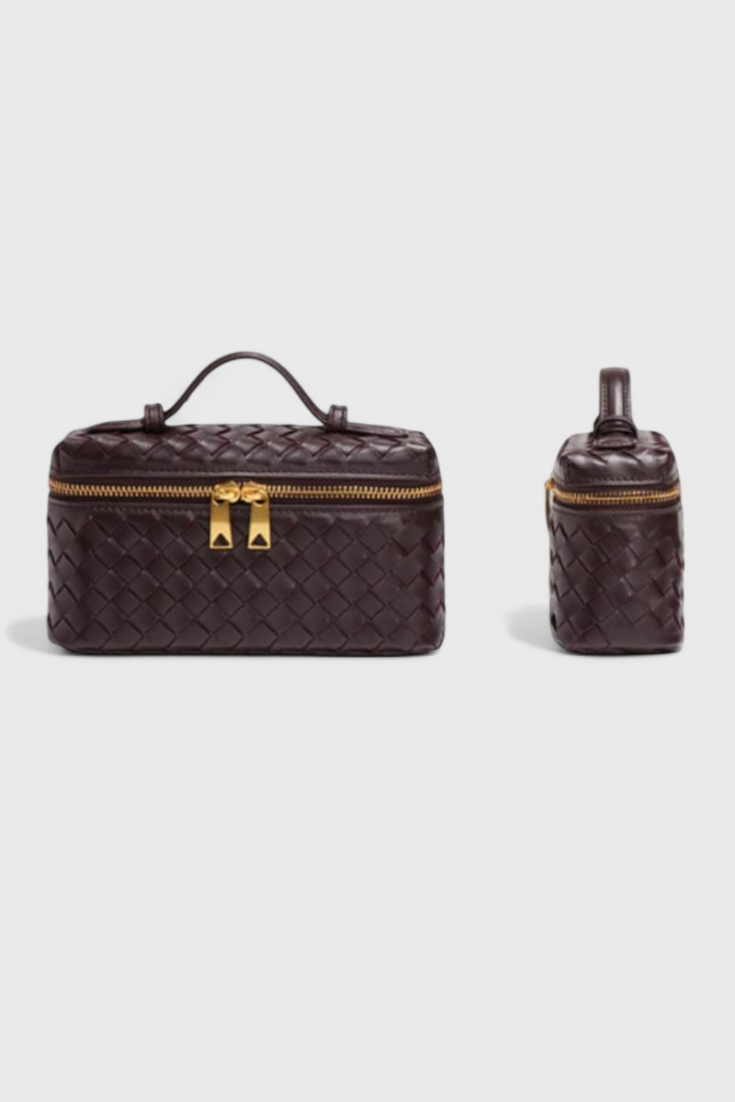 Bolso mini negro mujer elegante – bolso compacto cuero vegano tejido con detalles dorados