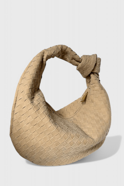 Bolso tejido mujer beige mediano – bolso elegante con nudo moderno