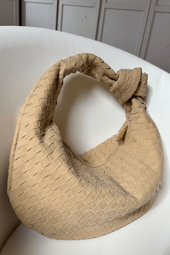 Bolso tejido mujer beige mediano – bolso elegante con nudo moderno