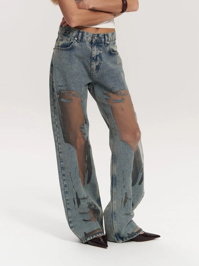 Jeans Talle Alto con Paneles de Malla