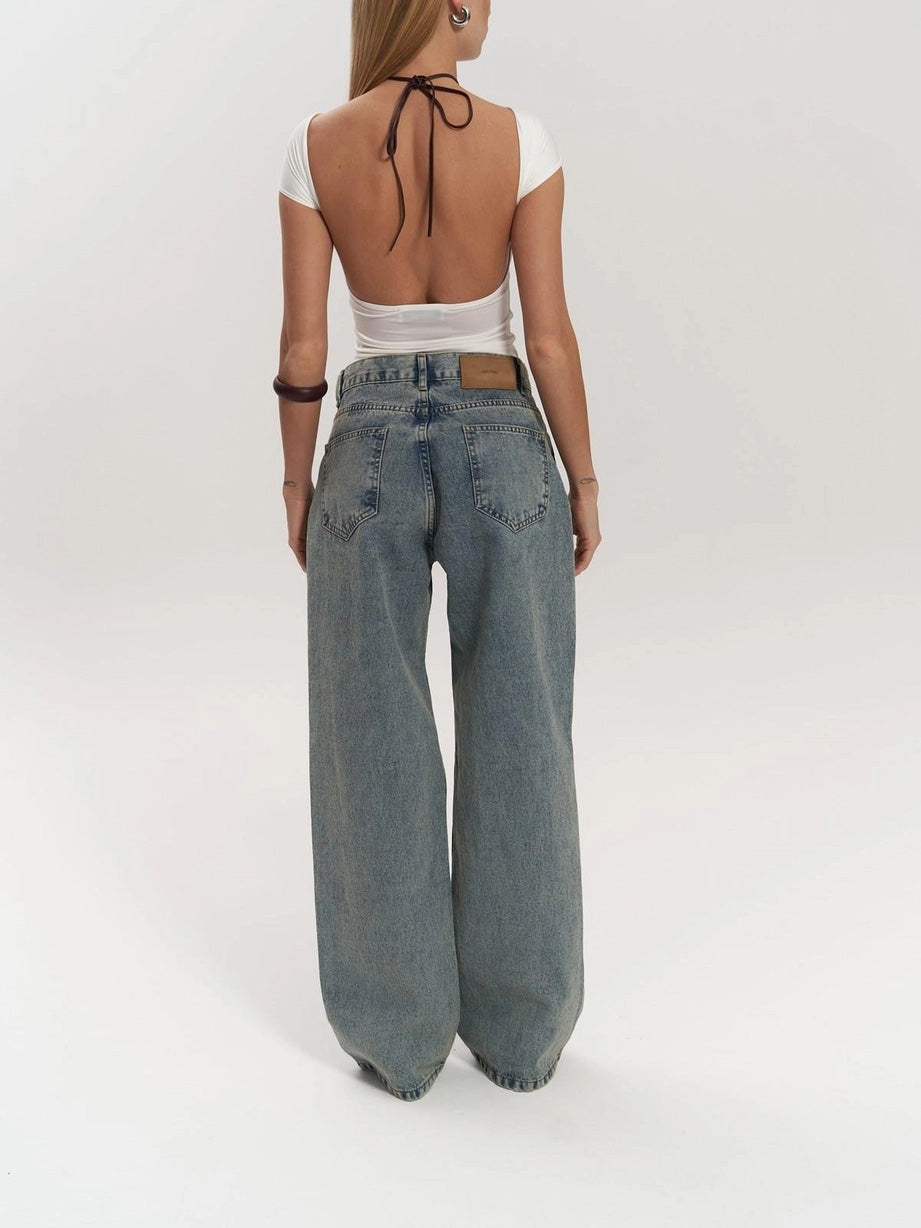 Jeans Talle Alto con Paneles de Malla