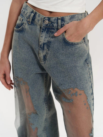 Jeans Talle Alto con Paneles de Malla