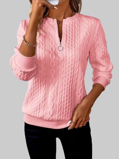 Suéter Mujer De Punto Trenzado Con Cremallera – Jersey Cálido Y Casual