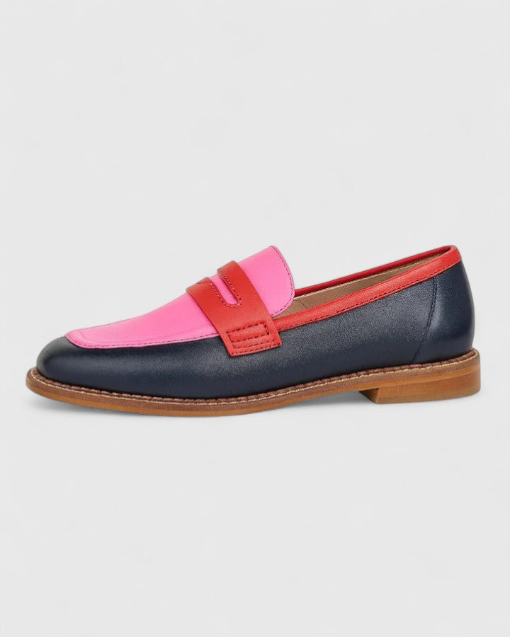 Mocasines mujer color block penny loafer casual chic