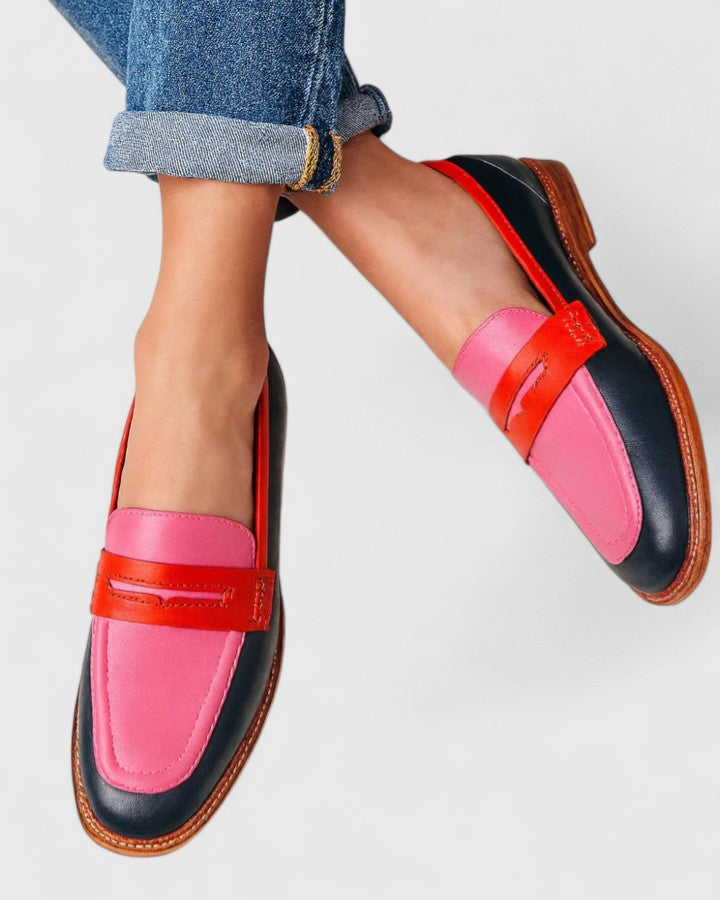 Mocasines mujer color block penny loafer casual chic