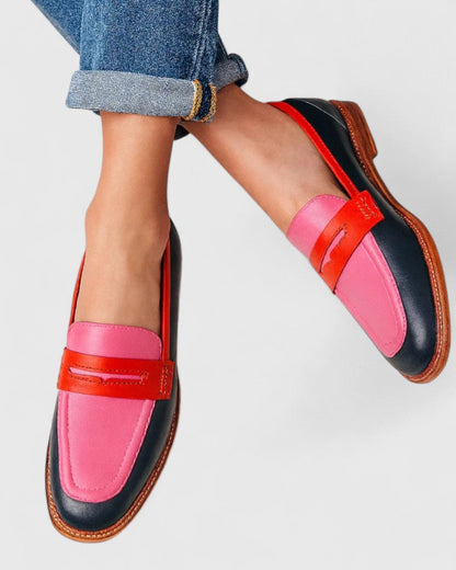 Mocasines mujer color block penny loafer casual chic
