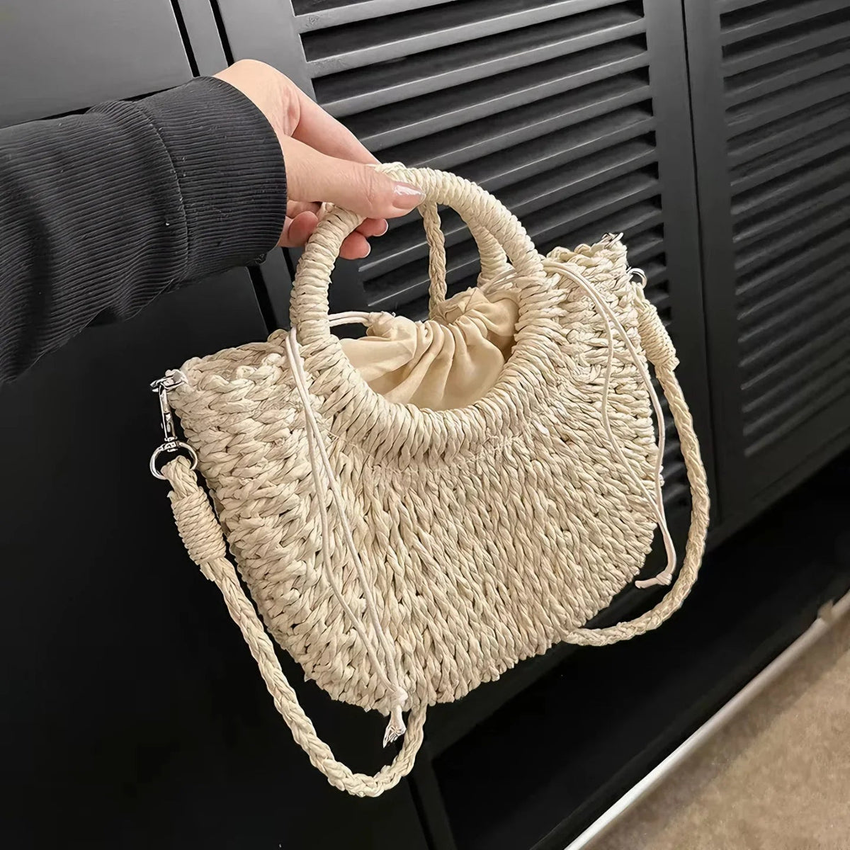 Bolso Mujer Tejido Vintage con Asa Redonda – Estilo Natural Elegante