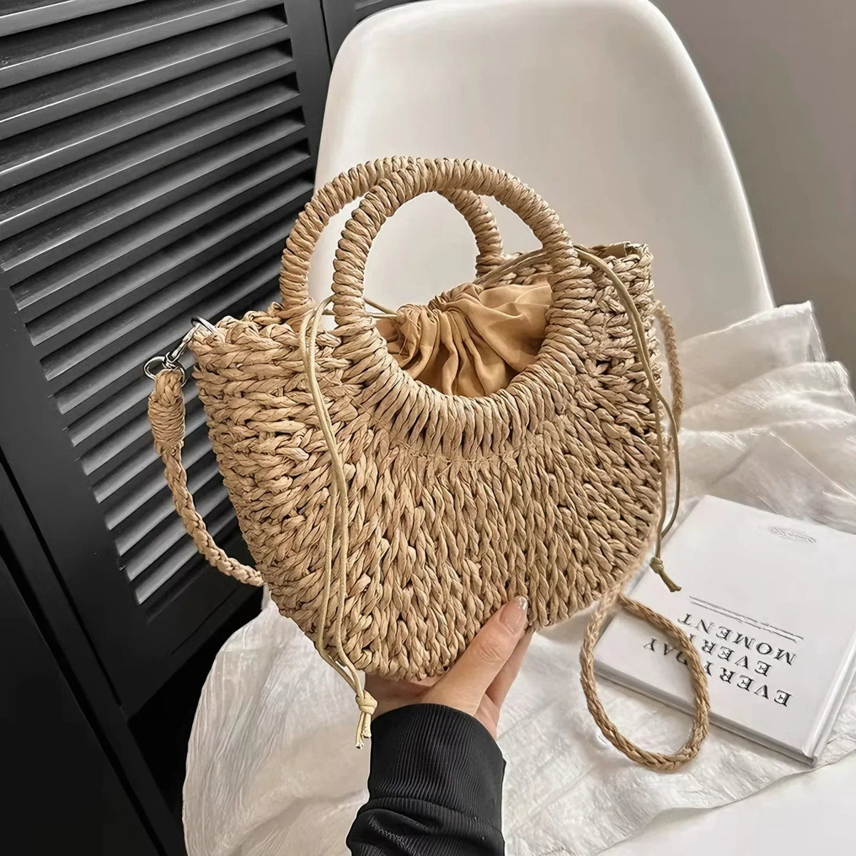 Bolso Mujer Tejido Vintage con Asa Redonda – Estilo Natural Elegante