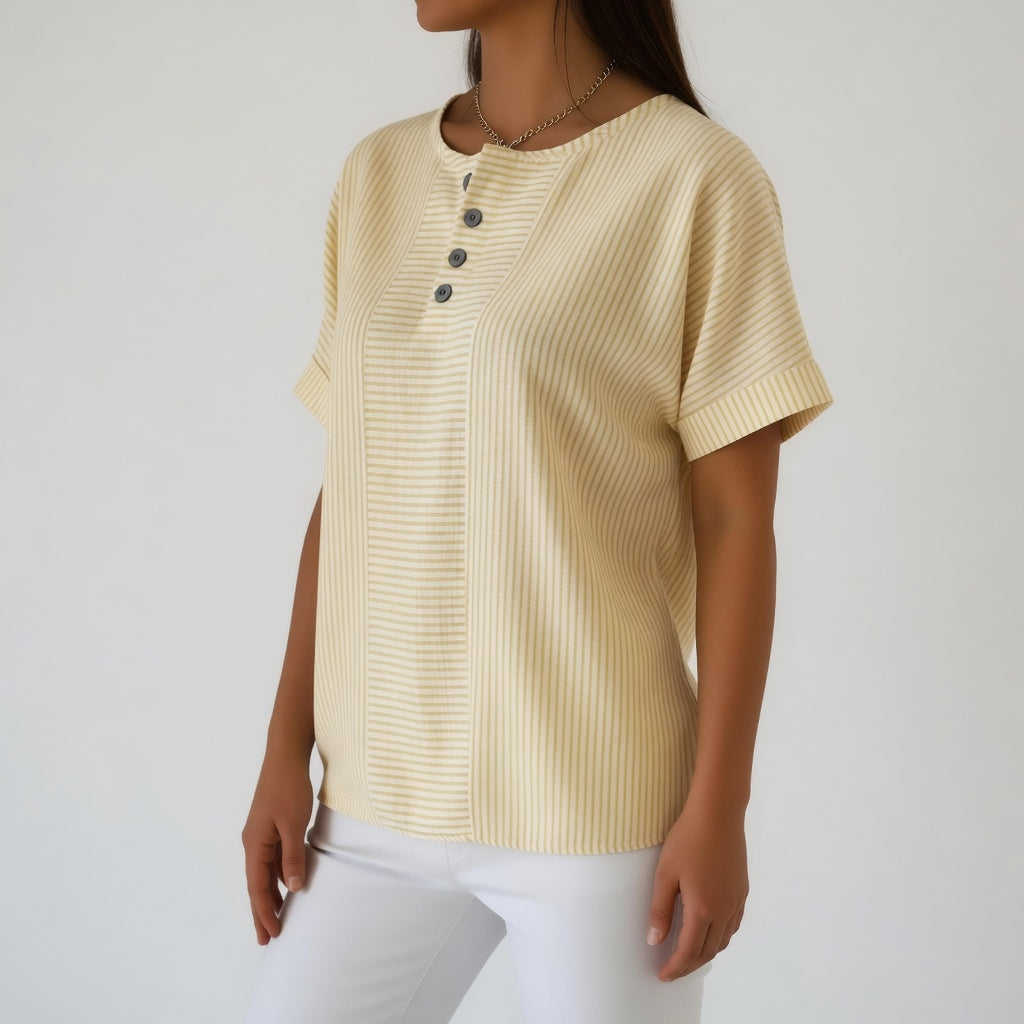 Blusa Mujer Lino Rayas Ligera – Manga Corta Casual Verano