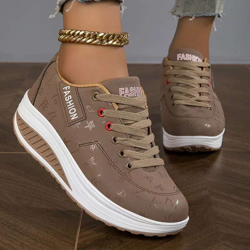 Zapatillas mujer plataforma cuero sintético cordones suela gruesa casual diario