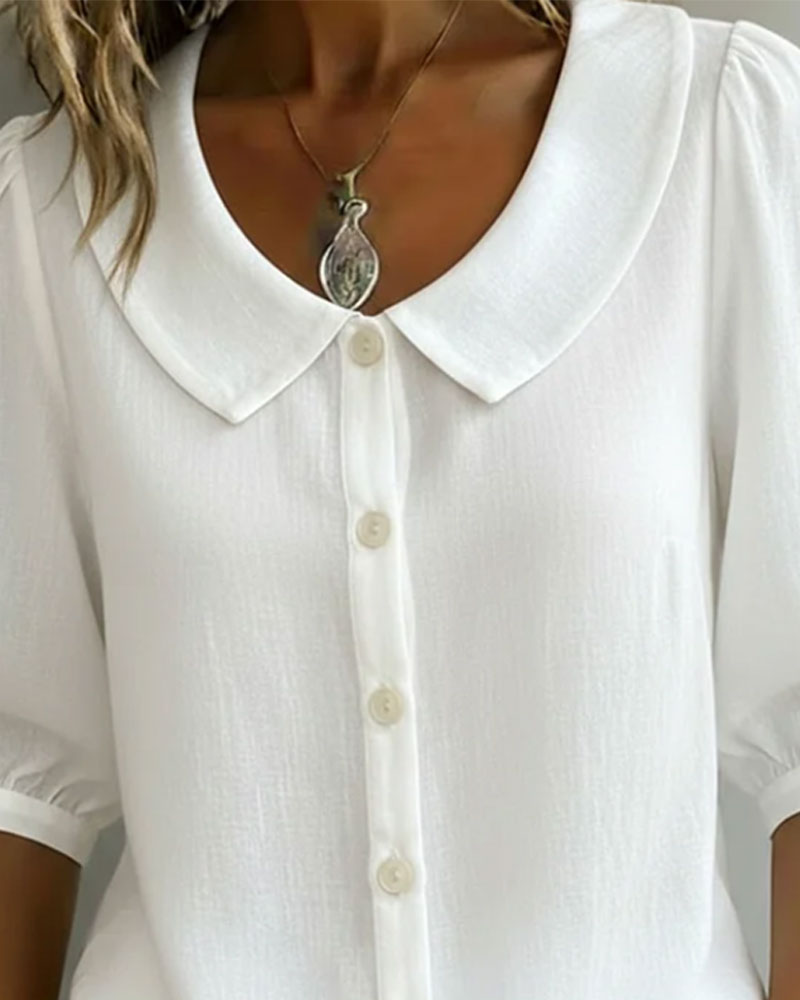 Camisa mujer algodón cuello Peter Pan elegante manga fluida