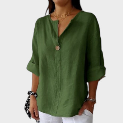 Blusa Mujer De Lino Con Escote En V – Camisa Casual Elegante
