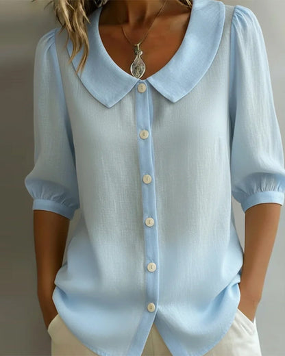 Camisa mujer algodón cuello Peter Pan elegante manga fluida