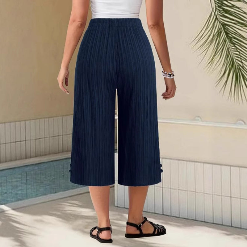 Pantalones mujer algodón lino anchos – pantalón fluido cómodo verano