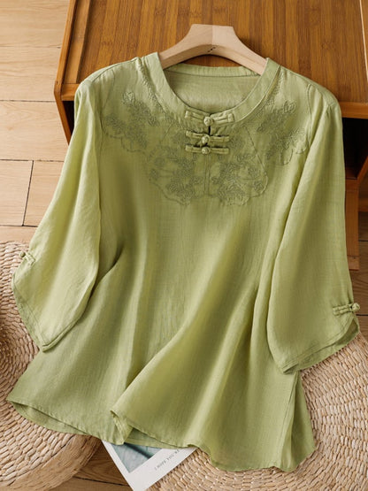 Blusa mujer algodón lino bordado floral – cómoda y elegante