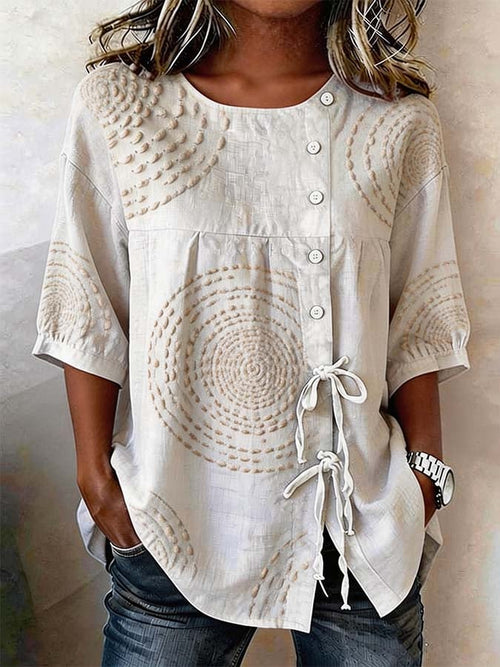 Camisa mujer casual estampada con botones – cómoda y ligera