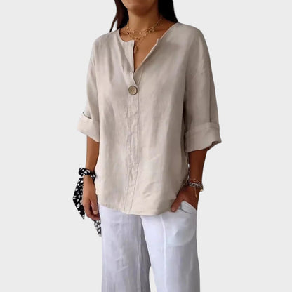 Blusa Mujer De Lino Con Escote En V – Camisa Casual Elegante
