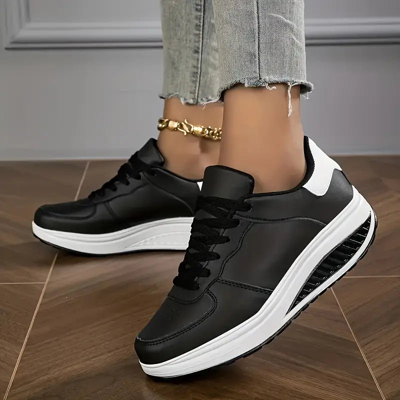 Zapatillas mujer plataforma cuero sintético cordones suela gruesa casual diario