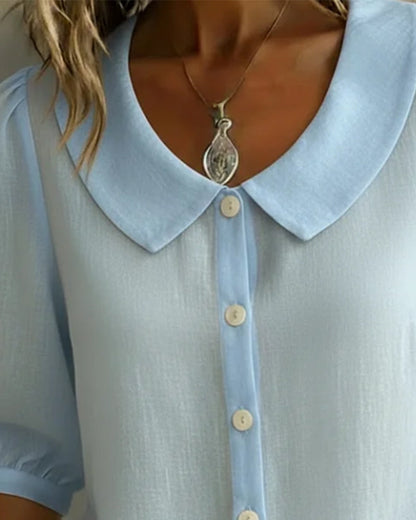 Camisa mujer algodón cuello Peter Pan elegante manga fluida