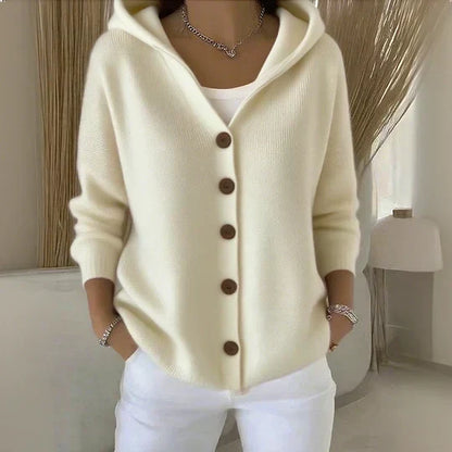Darienne Cardigan de Punto con Capucha y Botones – Elegancia y Comodidad