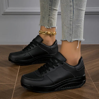 Zapatillas mujer plataforma cuero sintético cordones suela gruesa casual diario