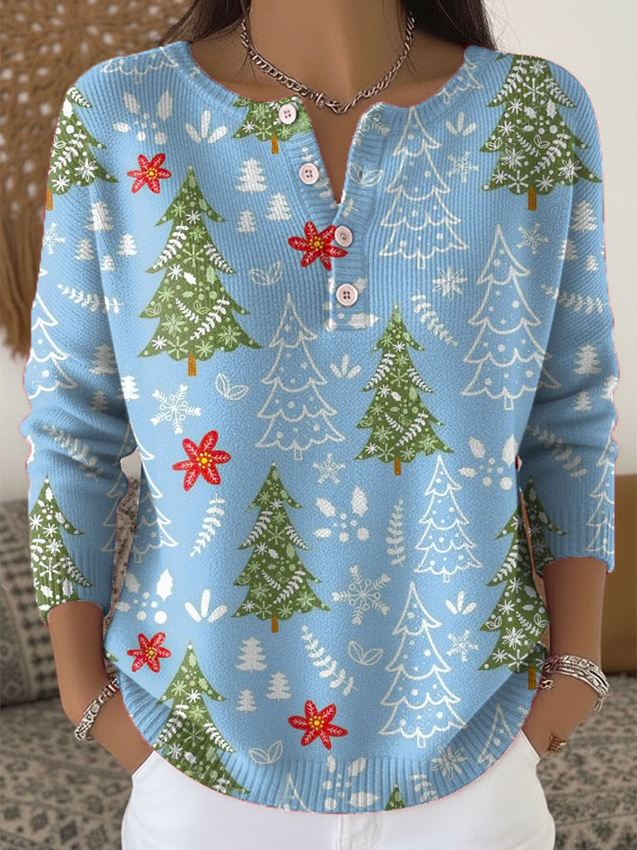 Suéter Mujer Navideño Con Botones Y Estampado Festivo – Jersey Invierno