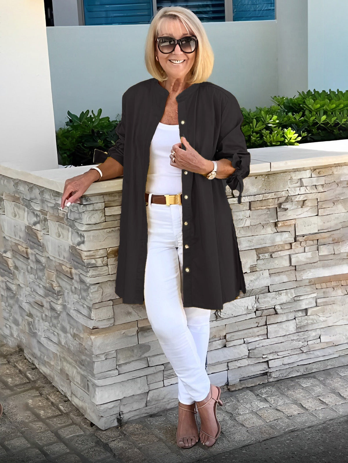Chaqueta camisa mujer larga algodón elegante