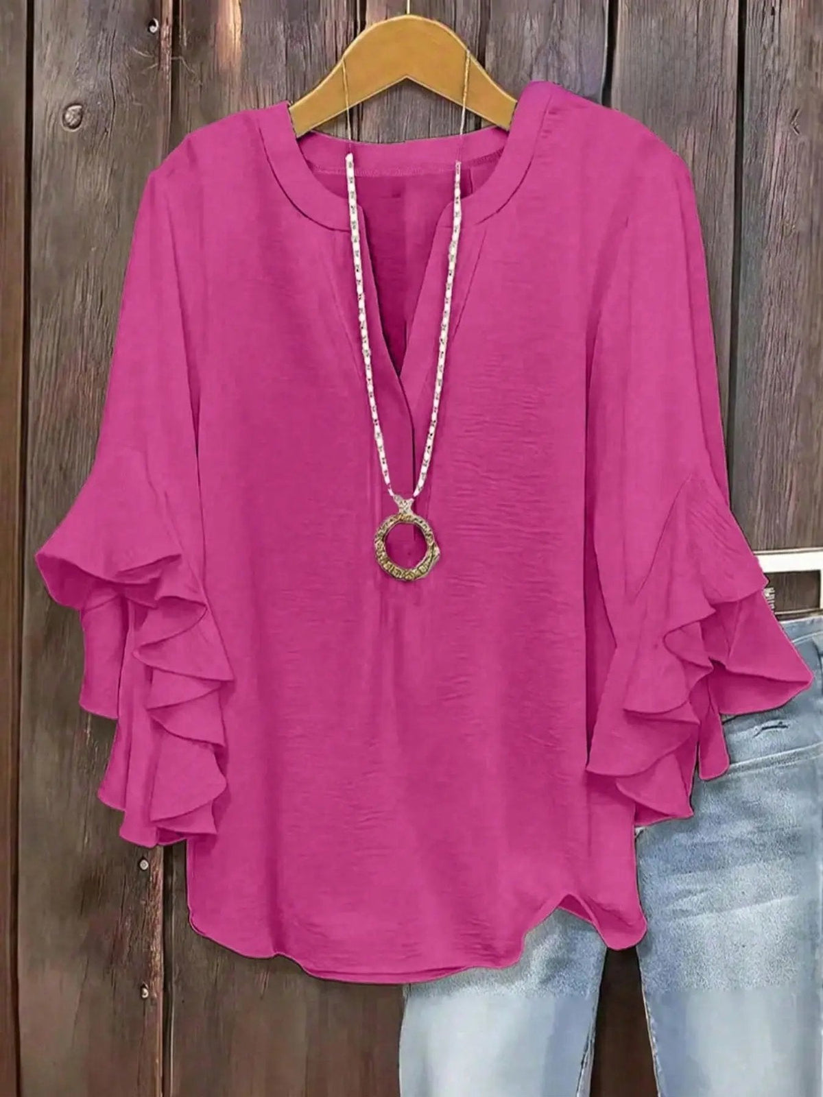 Blusa para mujer con escote en V y mangas acampanadas