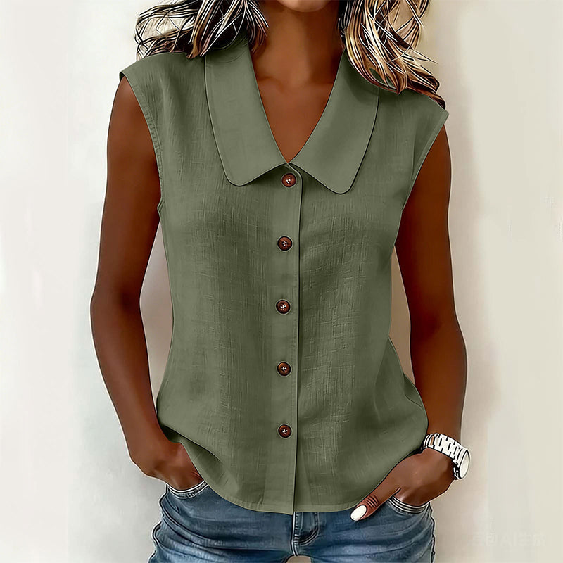 Blusa elegante sin mangas con botones para mujer