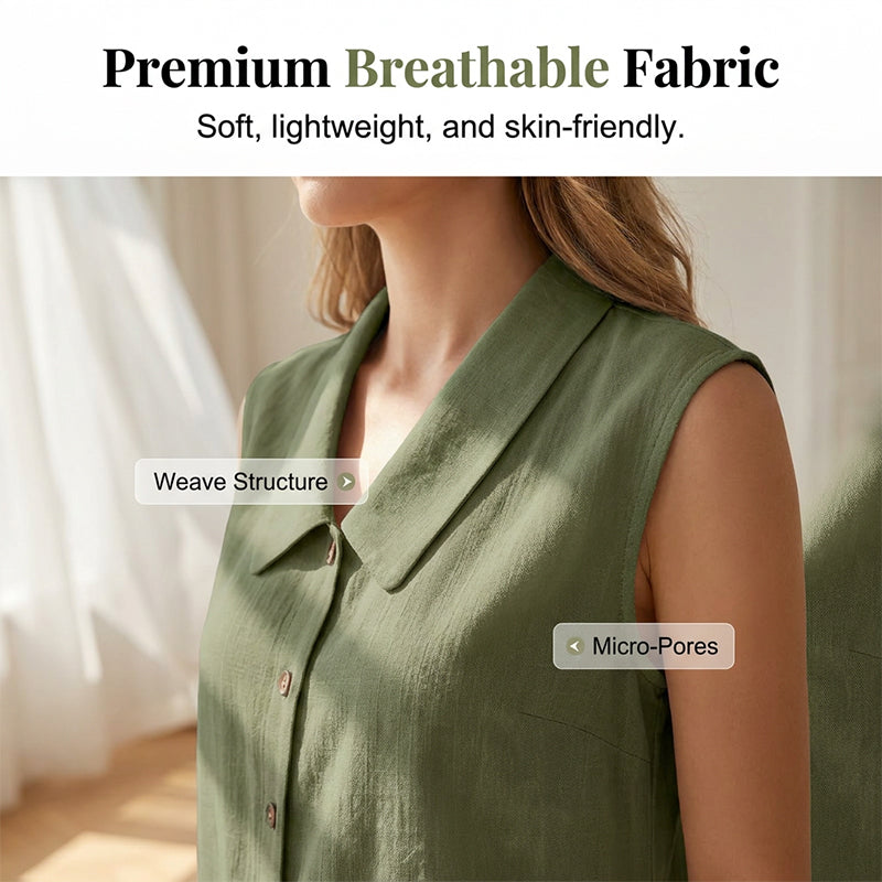 Blusa elegante sin mangas con botones para mujer
