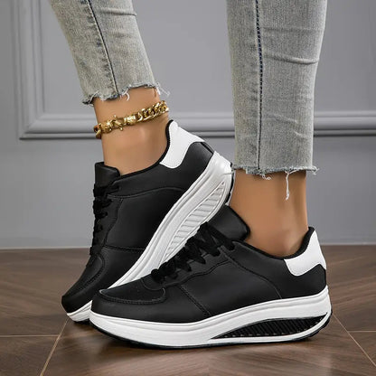 Zapatillas mujer plataforma cuero sintético cordones suela gruesa casual diario