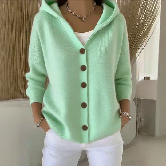 Darienne Cardigan de Punto con Capucha y Botones – Elegancia y Comodidad