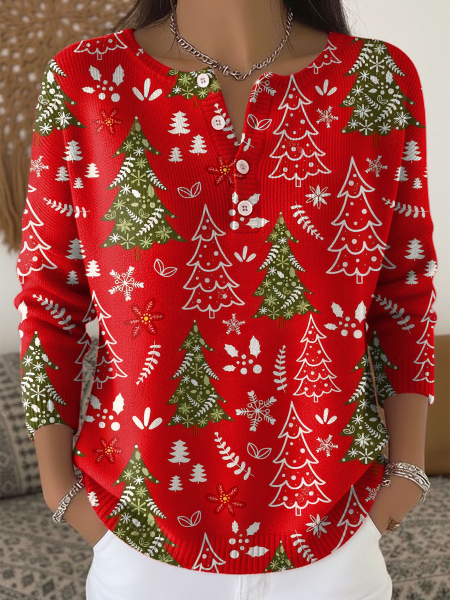 Suéter Mujer Navideño Con Botones Y Estampado Festivo – Jersey Invierno