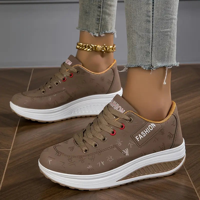 Zapatillas mujer plataforma cuero sintético cordones suela gruesa casual diario