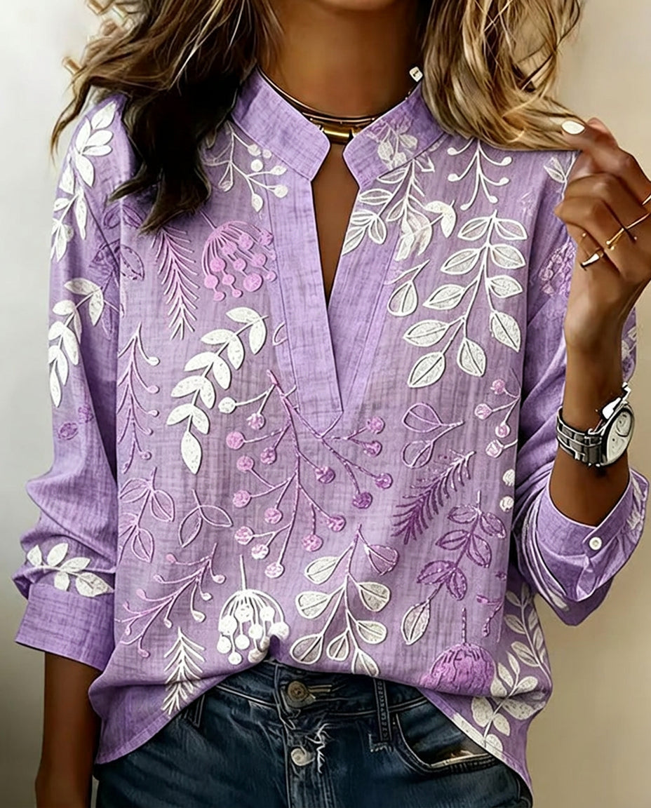 Blusa mujer floral elegante cuello V – ligera y cómoda verano