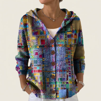 Naliane Cardigan con estampado abstracto y botones frontales – look moderno y versátil